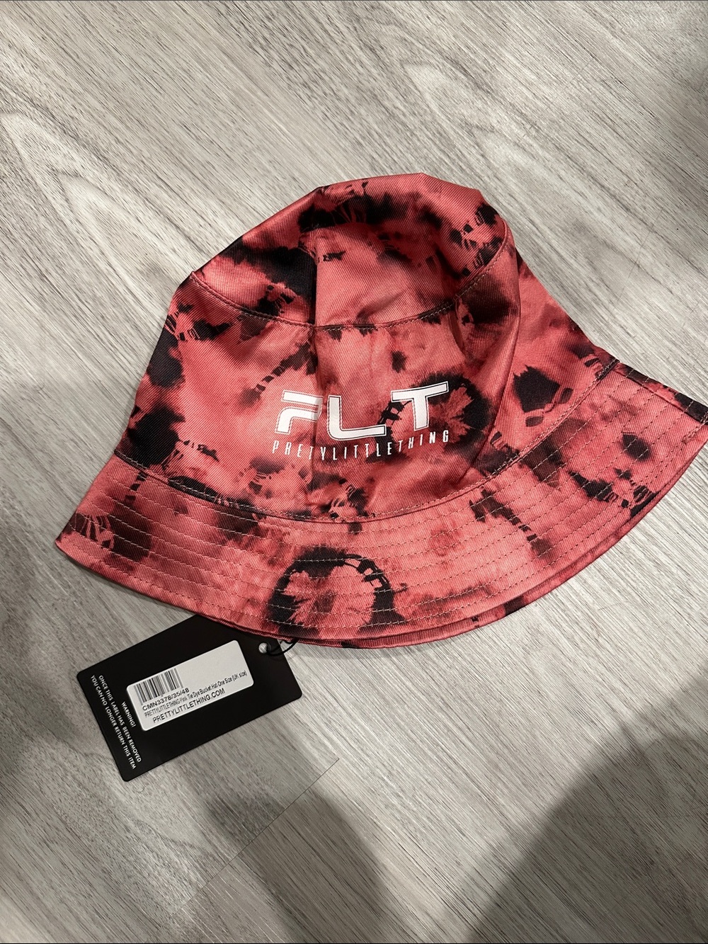 PrettyLittleThing Pink & Black Tie-Dye PLT Bucket Hat